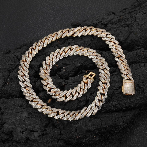 Hip Hop Unisex Copper Cuban Link Chain Necklace Double Row Rhinestone Plated Gold Platinum Rhombus Jewelry Accessory