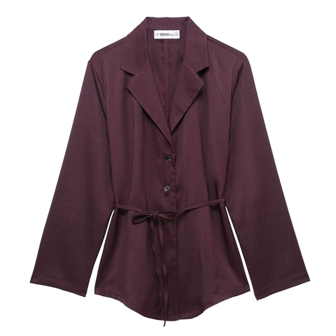 Blusa De Manga Larga Para Mujer Con Cinturón Cuello Solapa Con Botones Color Sólido Poliéster Tejido