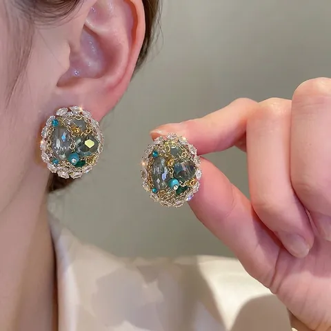 Orecchini A Lobo Ovali Vintage Con Zirconi Cristalli Strass Multicolore E Perno In Argento 925 Sterling