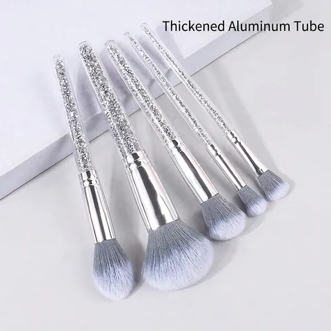 Kit Pennelli Trucco Fibra Sintetica Tubo Alluminio Manico Plastica Riempito Di Cristallo Portatile Luccicante Morbido Per Donne