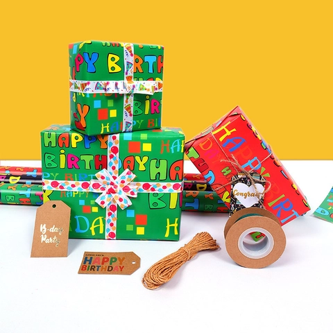 Geschenkpapier Alles Gute Zum Geburtstag Bunter Buchstabendruck Gestrichenes Papier Für DIY Partygeschenke