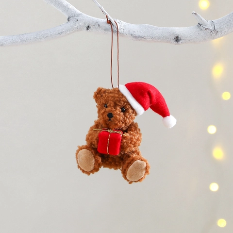 Weihnachten Plüsch Teddybär Ornament Süßer Mini Bär Anhänger Mit Weihnachtsmütze Geschenkbox Für Christbaumschmuck