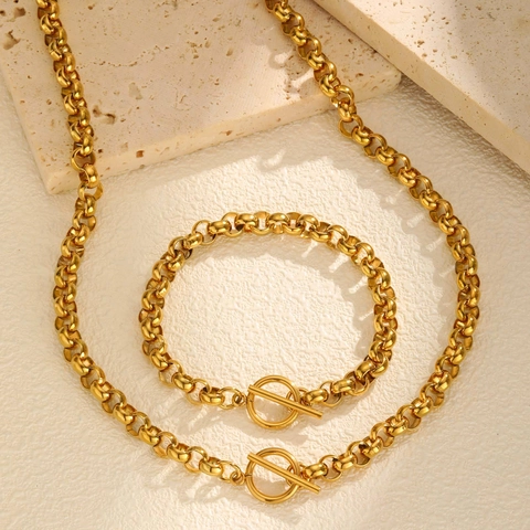 Bracciale in Acciaio Inossidabile con Chiusura a T e Perla Artificiale per Donna Collana a Catena Rolo Oro Minimalista Gioielli Versatili