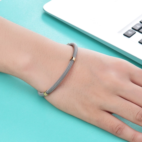 Stainless Steel Woven Mesh Cable Cuff Bracelet Open Bangle Minimalist Industrial Style Jewelry