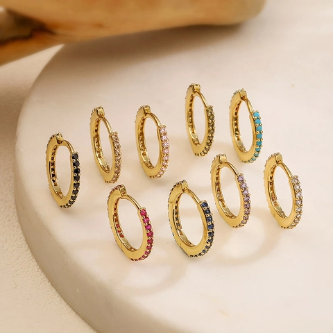 Kupfer Hoop Huggie Ohrringe Für Damen Mit Bunten Zirkonia Pave Schlicht Luxus Ins Stil Runde Scharnier Schmuck