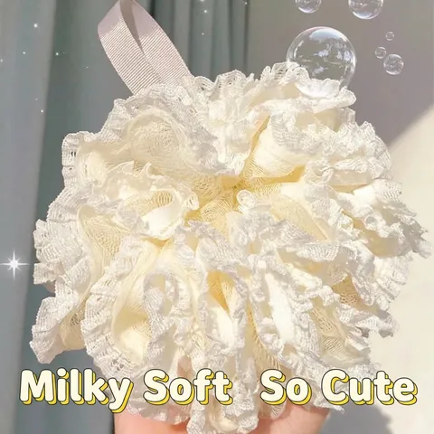 Soft Bath Sponge Shower Ball PE Mesh Polyester Lace For Body Cleaning Bathroom Accessories With Hanging Rope