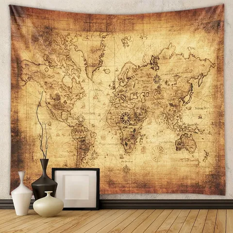 Arazzo Mappa Del Mondo Vintage Retro Nautico Geografia Decorazione Da Parete In Poliestere Per Soggiorno Camera Da Letto Ufficio