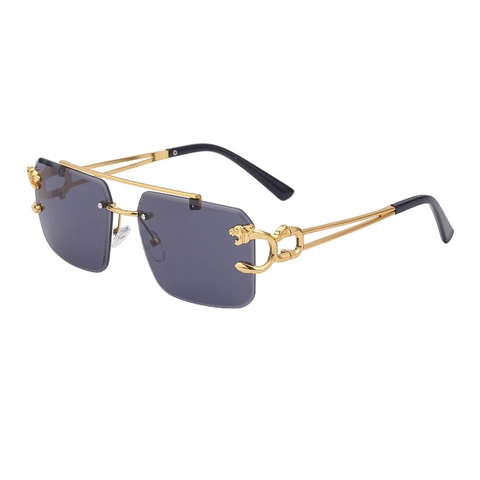 Luxury Rimless Square Sunglasses Fashion Metal Frame Panther Head Gradient Lens UV400 Eyewear For Men Women Outdoor Shades