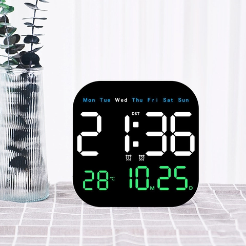 Reloj De Pared Digital LED Con Pantalla De Temperatura Fecha Despertador Electrónico Escritorio Colgante Doble Uso Decoración