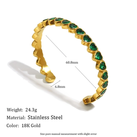 Heart Zircon Bangle Stainless Steel 18K Gold Plated Luxury Full Rhinestone Open Bracelet For Women