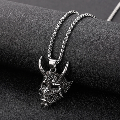 Pendente Maschera Hannya Acciaio Inossidabile Gotico Demone Fantasma Corna Lunghe Retro Punk Hip Hop Biker Gioielli Per Uomo