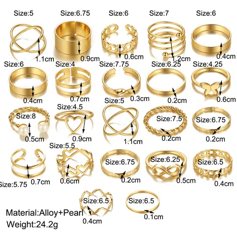 Colección de Anillos de Aleación Bohemia Mariposa Corazón Strass para Mujer Oro Plata Negro Joyería de Nudillos Apilables