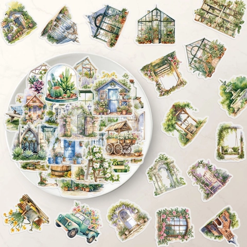 Wasserfeste PET Gartenhaus Aufkleber Für DIY Journaling Scrapbooking Aquarell Handgemalte Pastorale Dekorative Abziehbilder