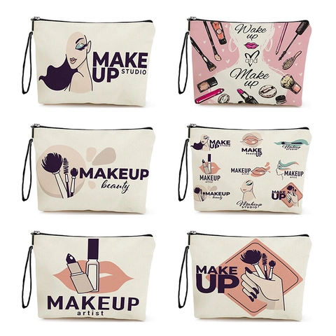 Dames Linnen Canvas Make-up Tas Cosmetische Organizer Grote Capaciteit Reizen Toilettas Rits Opbergtas Mode Afdruk
