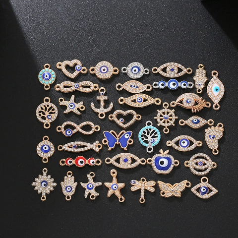 Evil Eye Charms Conectores Cobre Zircón DIY Pulsera Collar Fabricación De Joyas Hamsa Corazón Mariposa