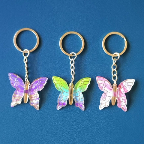 Butterfly Keychain Acrylic Resin Gradient Color Transparent Glitter Alloy Pendant Bag Charm Car Ornament For Women Girls Gift
