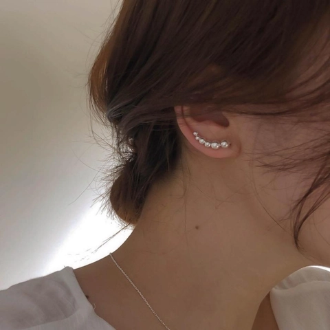 925 Sterling Silber Rundperlen Ear Crawler Ohrringe Minimalistisch Geometrisch Bogen Ohrkletterer Eleganter Schmuck