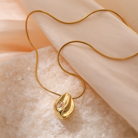 Minimalist Titanium Steel Zirconia Pendant Necklace For Women Irregular Geometric Water Drop Snake Chain Gold Jewelry Gift