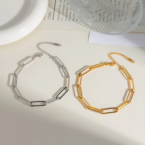 Minimalist Paperclip Chain Bracelet Stainless Steel Vacuum Gold Plated Waterproof Adjustable Link Jewelry For Women