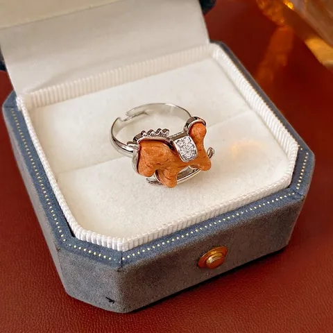 Anillo De Caballo Balancín Retro Madera Y Cobre Con Circonita Ajustable Abierto Joyería Moda Mujer
