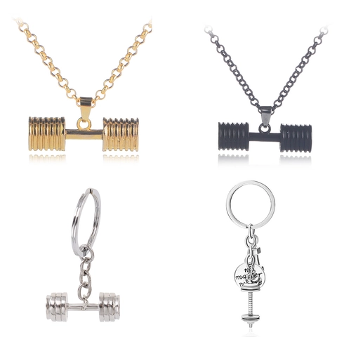 Fitness Halter Hanger Ketting Voor Mannen Vrouwen Legering Barbell Sportschool Krachttraining Sieraden Cadeau Met Metalen Ketting Zwart Goud Zilver