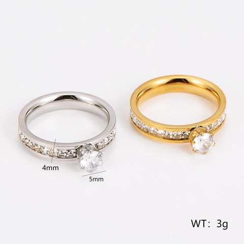 Solitaire Ring 304 Stainless Steel Cubic Zirconia Prong Pave Elegant Fashion Wedding Jewelry For Women Gold Silver Color
