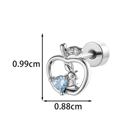 Cartilage Earring Titanium Steel Copper Heart Zircon Apple Hollow Rabbit With 925 Sterling Silver Earring Post
