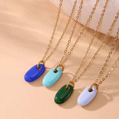 Collar De Pendiente Ovalado De Acero Inoxidable Chapado En Oro 18K Esmalte Glaseado Colorido Joyería De Moda Mujer