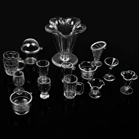 Tasses Miniatures Vaisselle Maison De Poupée Plastique Transparent DIY Simulation Aliments Mini Verre À Pied Chope À Bière Accessoires