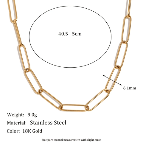 Paperclip Chain Necklace 18K Gold Plated Stainless Steel Minimalist Geometric Trendy Jewelry For Women