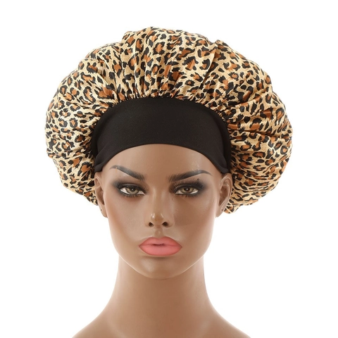 Satin Sleep Bonnet For Women Wide Elastic Band Hair Care Cap Night Headwear Animal Leopard Zebra Print Soft