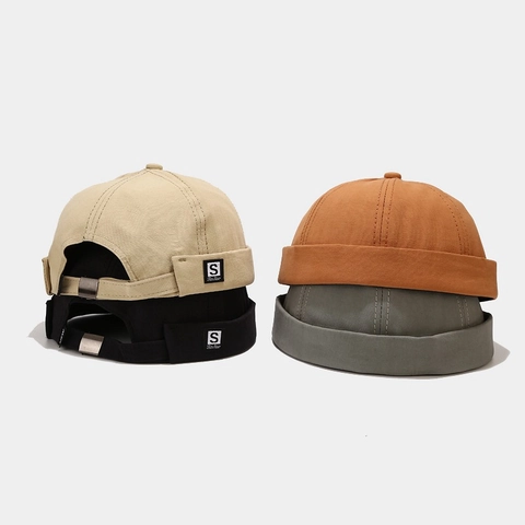 Docker Hat Randlose Kappe Baumwolle Segler Miki Hüte Retro Streetwear Verstellbare Schnalle Buchstabe S Patch Herren Damen