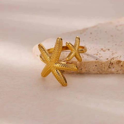 Edelstahl Marine Seestern Muschel Künstliche Perle Strass Offen Ring Für Damen Verstellbar Sommer Strand Mode Schmuck Fingerring