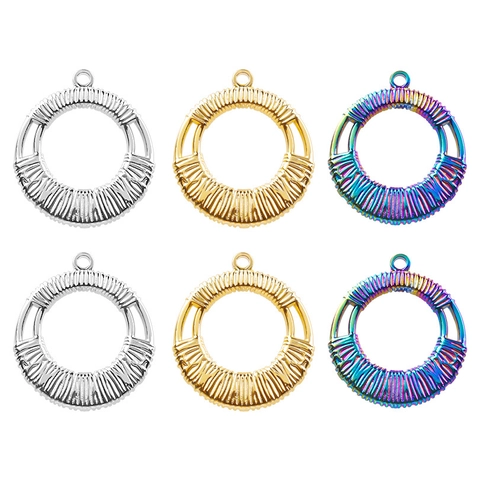 Runder Holer Anhänger 304 Edelstahl 18K Vergoldet Gewebte Textur DIY Schmuckherstellung Geometrisch Trendy