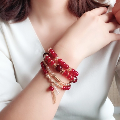 Bohemian Mehrlagiges Perlenarmband Mit Kristall Acrylperlen Und Legierungsanhängern Für Damen Elastischer Retro Modeschmuck