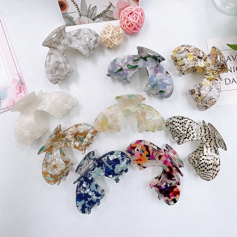 Large Acetate Hair Claw Clips Hollow Out Elegant Marble Checkerboard Pattern Shark Clip Accessories For Women Girls