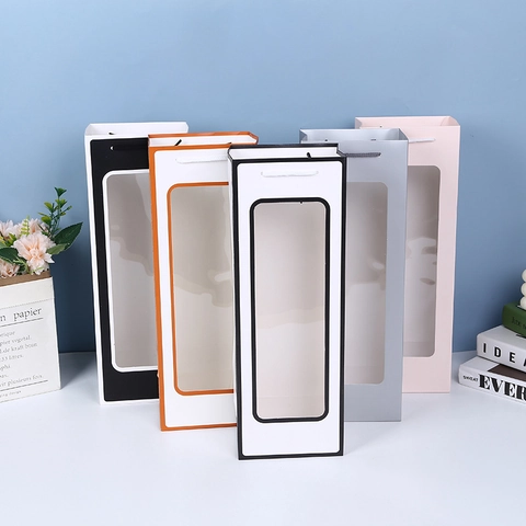 Wine Gift Bag With Transparent Window Portable Cardboard Handbag For Wedding Party Gift Wrapping Flower Packaging