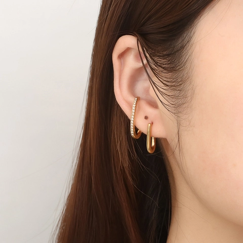 Irregular Geometric Curved Stud Earrings For Women Stainless Steel Rhinestone Inlaid Fashion Twisted Jewelry Luxury