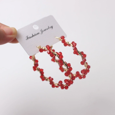 Fashion Large Hoop Earrings With Alloy And Faceted Crystal Beads Geometric Minimalist Style For Women