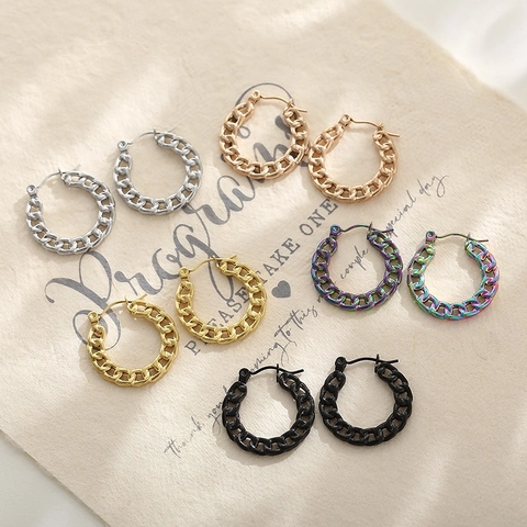 Pendientes De Aro De Acero Inoxidable Con Eslabones Cubanos Estilo Francés Retro Joyería Para Mujer