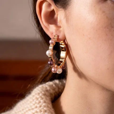 Artificial Pearl Hoop Stud Earrings With Silver Earring Post And Cubic Zirconia French Vintage Style Jewelry For Women
