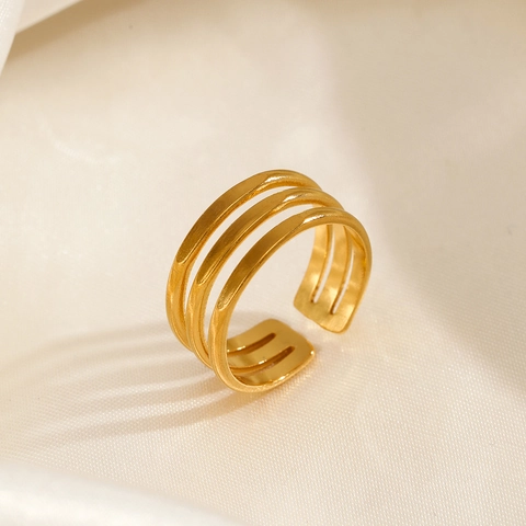 Dreilagiger Paralleler Linienring Edelstahl Verstellbarer Offener Ring Minimalistischer Geometrischer Schmuck Für Frauen