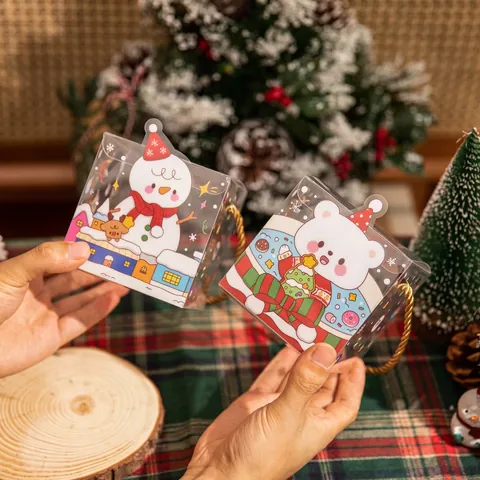 Weihnachten Transparent Geschenkbox Tragbar PET Kunststoff Cartoon Druck Feiertag Party Zubehör Apfel Verpackung