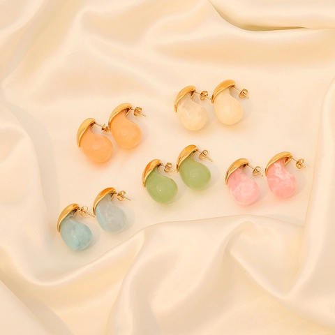 Teardrop Stecker Ohrringe Damen Edelstahl Harz Bunte Macaron Wassertropfen Geometrische Mode Schmuck Geschenk