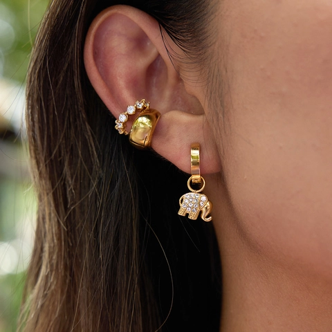 Pendientes de Aro de Acero Inoxidable con Diamantes de Imitación de Elefante Dorado para Mujer Joyas de Moda