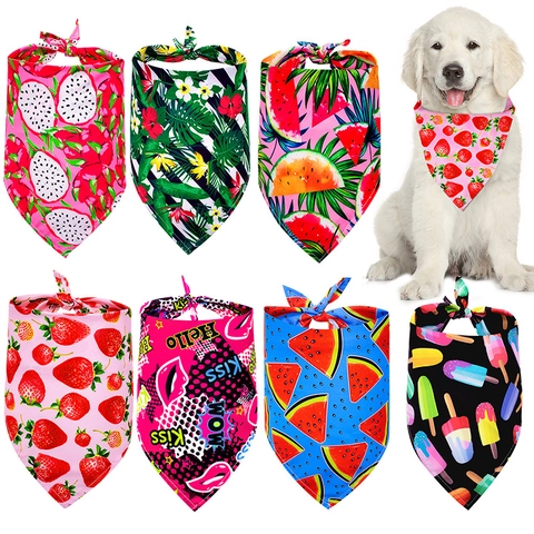 Bandana Pour Animaux Imprimé Fruits D'été Polyester Respirant Écharpe Bavoir Pour Chiens Chats Motif Tropical Réglable