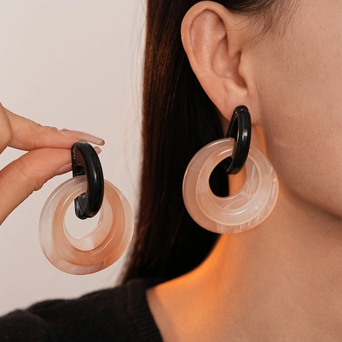 Orecchini Pendenti In Resina Cerchi Geometrici Collegati Con Perno In Argento Gioielli Di Moda Retrò