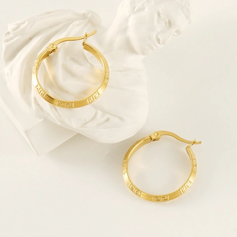 Griekse Patroon Hoop Oorbellen Roestvrij Staal 18K Verguld Geometrisch Meander Patroon Vintage Sieraden Voor Dames