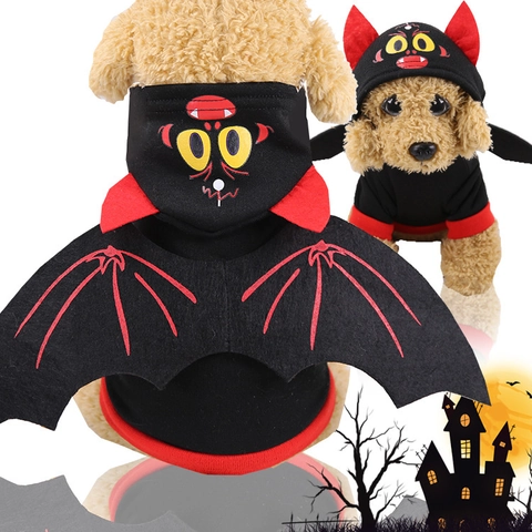 Halloween Pet Dog Hoodie Bat Wings Devil Horns Fleece Warm Puppy Cat Costume Red Black Party Holiday Pets Clothing
