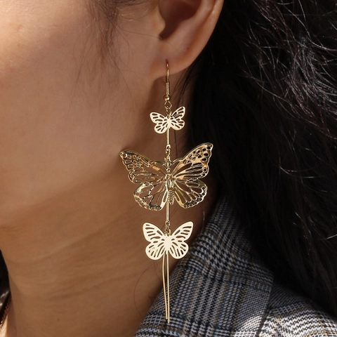 Europäische Mode Lange Hohle Schmetterling Ohrhänger Für Damen Legierung Metall Dreilagige Schmetterling Quaste Ohrringe Schmuck Geschenk